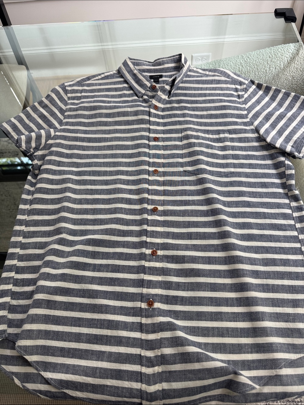 Casual Blue & Off  White Striped Short-Sleeve Button-Up Shirt